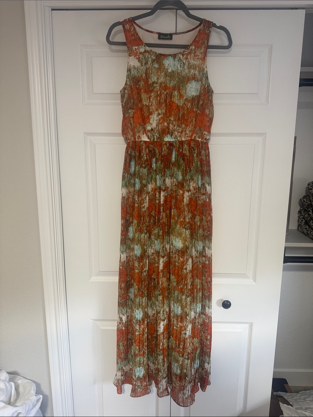 Maude Sleeveless Maxi Dress in Orange and Sage Floral (Size M)